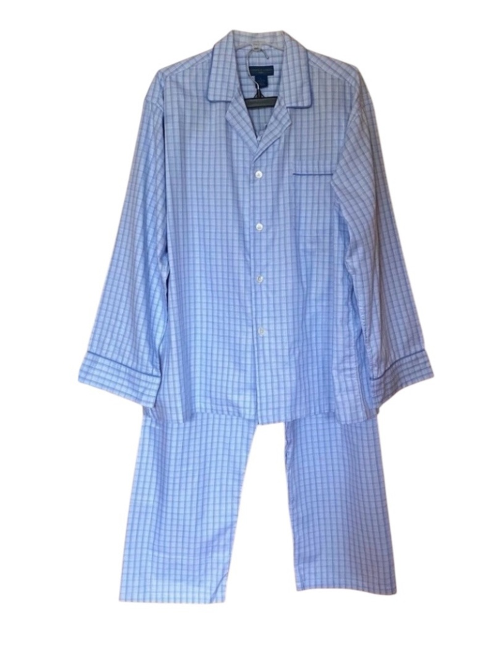 Joseph & Lyman Oxford Cotton PJ Set Blue Plaid Super Silky Feel NWT Sz L